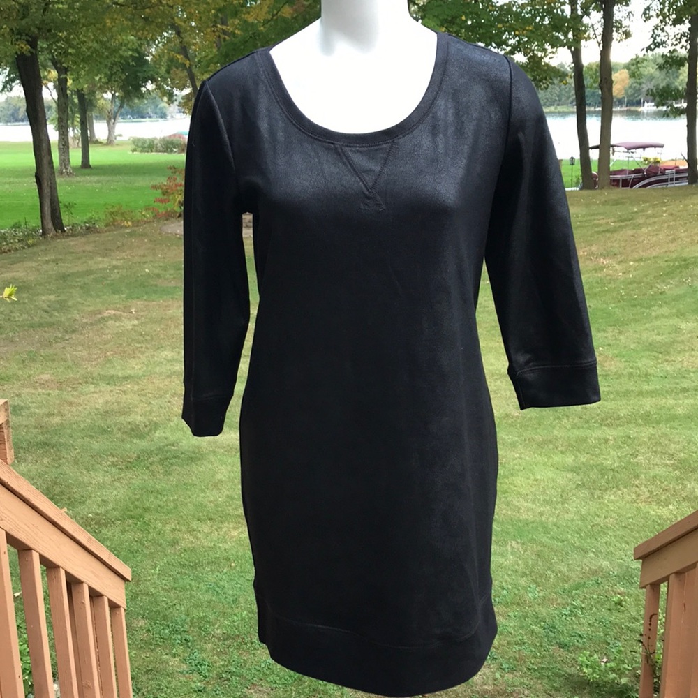 NY & Co black leather-looking sheath dress S-M
